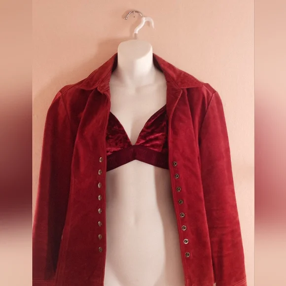 Live A Little Vintage 90's Jacket Top Red Raspberry Leather Button Down - Picture 11 of 15